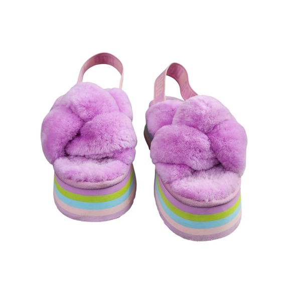 UGG Disco Knot Slide Purple Sky Pink Rainbow Platform Sandals 1120960 Sz 9 - Picture 10 of 10